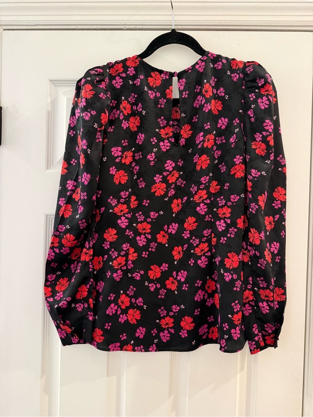 L’Academie Eleonora Black Floral Long Sleeve Puff Shoulder Blouse Sz Small - Picture 5 of 7